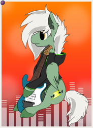 Size: 2200x3000 | Tagged: safe, artist:terminalhash, oc, oc:energytone, species:pegasus, species:pony, abstract background, clothing, equalizer, guitar, hoodie, musical instrument, solo