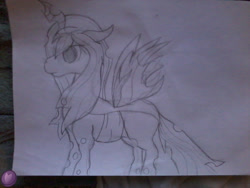 Size: 1600x1200 | Tagged: safe, artist:terminalhash, character:queen chrysalis, species:changeling, species:pony, changeling queen, female, sketch, solo, traditional art