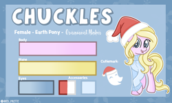 Size: 2412x1440 | Tagged: safe, artist:redpalette, oc, oc only, oc:chuckles, species:earth pony, species:pony, christmas, clothing, hat, holiday, reference sheet, santa hat, sweater