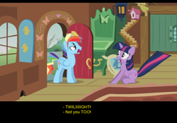 Size: 1024x714 | Tagged: safe, artist:trotsworth, character:rainbow dash, character:twilight sparkle, species:pegasus, species:pony, species:unicorn, comic:wrong spell, rainbow blitz, rule 63, shocked