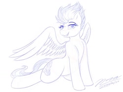 Size: 1024x768 | Tagged: safe, artist:novaintellus, character:spitfire, species:pegasus, species:pony, newbie artist training grounds, atg 2020, female, looking at you, mare, monochrome, smiling, solo