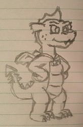 Size: 1272x1938 | Tagged: safe, artist:tarkan809, derpibooru original, character:garble, species:dragon, cute, dragon tales, gardorable, lined paper, male, solo, style emulation, traditional art