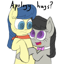 Size: 500x500 | Tagged: safe, artist:scramjet747, character:fiddlesticks, character:octavia melody, apple family member, hug, simple background