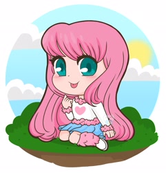 Size: 1975x2048 | Tagged: safe, artist:kittyrosie, oc, oc only, oc:fluffle puff, species:human, my little pony:equestria girls, blep, blushing, colored pupils, cute, equestria girls-ified, female, flufflebetes, humanized oc, looking at you, sitting, solo, tongue out