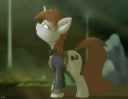 Size: 3300x2550 | Tagged: safe, artist:dmann892, oc, oc only, oc:littlepip, species:pony, species:unicorn, fallout equestria, clothing, crying, fanfic, fanfic art, female, hooves, horn, mare, pipbuck, solo, vault suit