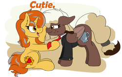 Size: 4243x2681 | Tagged: safe, artist:aaathebap, oc, oc only, oc:cinderheart, oc:sweet mocha, species:pegasus, species:pony, species:unicorn, boop, clothing, commission, cute, female, mare, necktie, short hair, sitting, suit