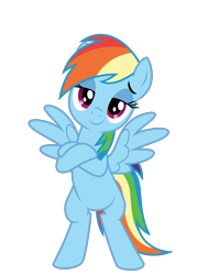 Size: 1600x2231 | Tagged: safe, artist:byteslice, character:rainbow dash, species:pegasus, species:pony, .svg available, bipedal, crossed arms, faec, female, head tilt, lidded eyes, looking at you, simple background, smiling, smug, smugdash, solo, spread wings, svg, transparent background, vector, wings