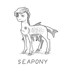 Size: 622x700 | Tagged: safe, artist:adeptus-monitus, species:pony, species:sea pony, conjoined, fish, hybrid, joke, maybe salmon, not salmon, traditional art, wat