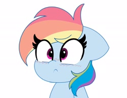 Size: 2048x1579 | Tagged: safe, artist:kittyrosie, character:rainbow dash, species:pegasus, species:pony, :c, blushing, bust, cute, dashabetes, female, floppy ears, frown, mare, portrait, simple background, solo, surprised, white background, wide eyes