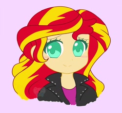 Size: 2048x1907 | Tagged: safe, artist:kittyrosie, character:sunset shimmer, my little pony:equestria girls, blushing, bust, cute, female, no pupils, purple background, shimmerbetes, simple background, solo