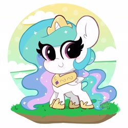 Size: 2048x2048 | Tagged: safe, artist:kittyrosie, character:princess celestia, species:pony, blushing, c:, chibi, cute, cutelestia, female, high res, mare, smiling, solo