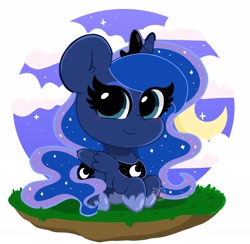 Size: 2048x1996 | Tagged: safe, artist:kittyrosie, character:princess luna, species:alicorn, species:pony, blushing, chibi, cloud, crescent moon, cute, female, lunabetes, mare, moon, night, prone, sky, solo, stars