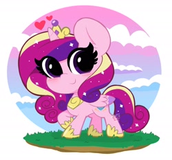 Size: 2048x1907 | Tagged: safe, artist:kittyrosie, character:princess cadance, species:alicorn, species:pony, chibi, cloud, cute, cutedance, female, heart, looking at you, mare, sky, solo, sparkly mane