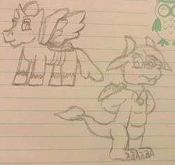 Size: 1952x1839 | Tagged: safe, artist:tarkan809, derpibooru original, character:ocellus, species:changeling, species:dragon, cute, diaocelles, dragon ocellus, dragon tales, lined paper, shy, style emulation, traditional art