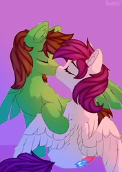 Size: 1448x2048 | Tagged: safe, artist:avery-valentine, species:pegasus, species:pony, female, kissing, male