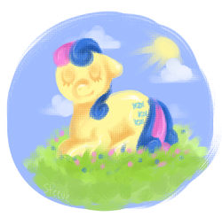 Size: 570x558 | Tagged: safe, artist:steeve, character:bon bon, character:sweetie drops, species:earth pony, species:pony, adobe imageready, eyes closed, female, floppy ears, grass, mare, prone, simple background, solo, sun, transparent background