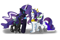 Size: 6000x4000 | Tagged: safe, artist:caoscore, character:nightmare rarity, character:rarity, species:pony, changeling rarity, cmc10k, corrupted, cutie mark, discord rarity, glowing eyes, jewelry, regalia, sombra eyes