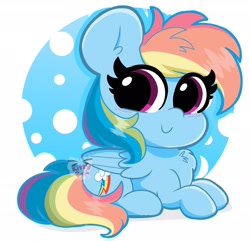 Size: 2048x1972 | Tagged: safe, artist:kittyrosie, character:rainbow dash, species:pegasus, species:pony, chest fluff, cute, dashabetes, female, looking at you, mare, prone, smiling, smol, solo, weapons-grade cute