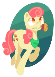 Size: 396x554 | Tagged: safe, artist:steeve, character:apple bumpkin, species:earth pony, species:pony, g4, abstract background, adobe imageready, apple family member, bandana, caramel apple (food), female, mare, mouth hold, simple background, solo, transparent background