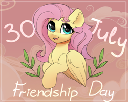 Size: 2000x1600 | Tagged: safe, artist:radioaxi, character:fluttershy, species:pegasus, species:pony, g4, chest fluff, cute, ear fluff, female, friendship day, mare, open mouth, shyabetes, solo