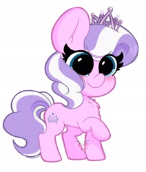 Size: 1733x2048 | Tagged: safe, artist:kittyrosie, character:diamond tiara, species:earth pony, species:pony, g4, accessory, blushing, chest fluff, cute, diamondbetes, eyelashes, female, filly, jewelry, simple background, smiling, solo, tiara, white background
