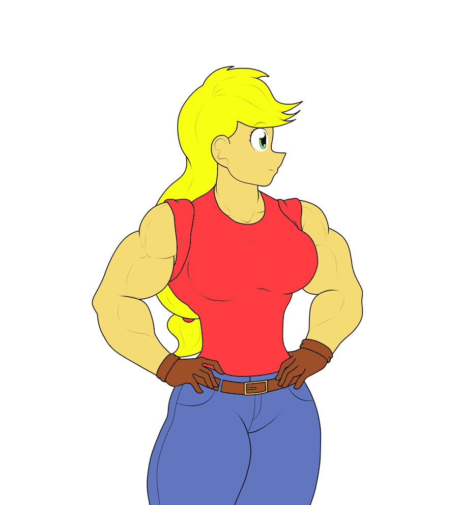 Size: 906x994 | Tagged: safe, artist:calm wind, artist:matchstickman, character:applejack, g4, my little pony:equestria girls, abs, animated, applejacked, arm behind head, armpits, biceps, breasts, busty applejack, clothing, collaboration, female, flexing, gloves, jeans, looking at you, muscles, muscular female, pants, shirt, shirt lift, simple background, solo, white background