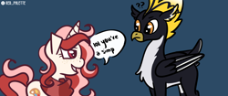 Size: 1920x804 | Tagged: safe, artist:redpalette, oc, oc:ping wing, oc:red palette, species:bird, species:hippogriff, species:penguin, species:pony, species:unicorn, g4, callout, simp