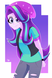 Size: 2196x3264 | Tagged: safe, artist:xan-gelx, character:starlight glimmer, species:eqg human, g4, my little pony:equestria girls, abstract background, beanie, clothing, female, hat, solo