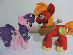 Size: 4608x3456 | Tagged: safe, artist:little-broy-peep, character:big mcintosh, character:sugar belle, species:earth pony, species:pony, species:unicorn, ship:sugarmac, g4, cute, female, high res, irl, macabetes, male, photo, plushie, shipping, straight, sugarbetes