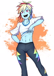 Size: 1448x2048 | Tagged: safe, artist:doktor-d, character:rainbow dash, g4, my little pony:equestria girls, abs, belly button, clothing, midriff, pants, shirt, shirt lift