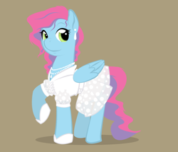 Size: 900x766 | Tagged: safe, alternate version, artist:askmerriweatherauthor, oc, oc:tootie frootie, species:pegasus, species:pony, g4, clothing, dress, jewelry, necklace, pearl necklace, solo