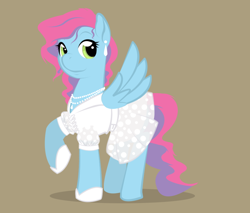 Size: 900x766 | Tagged: safe, alternate version, artist:askmerriweatherauthor, oc, oc:tootie frootie, species:pegasus, species:pony, g4, clothing, dress, jewelry, necklace, pearl necklace, solo