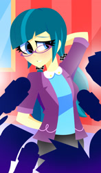 Size: 1922x3264 | Tagged: safe, artist:xan-gelx, character:juniper montage, species:eqg human, g4, my little pony:equestria girls, blushing, clothing, female, glasses, high res, microphone, paparazzi, solo