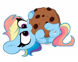 Size: 2048x1638 | Tagged: safe, artist:kittyrosie, character:rainbow dash, species:pegasus, species:pony, g4, chocolate chip cookies, cookie, cute, dashabetes, female, food, nom, simple background, solo, weapons-grade cute, white background