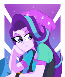 Size: 2448x2904 | Tagged: safe, artist:xan-gelx, character:starlight glimmer, species:eqg human, equestria girls:mirror magic, g4, my little pony: equestria girls, my little pony:equestria girls, spoiler:eqg specials, beanie, clothing, female, hat, high res, lidded eyes, smiling, solo, vest