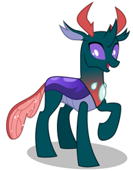 Size: 2800x3600 | Tagged: safe, artist:byteslice, character:pharynx, character:prince pharynx, species:changeling, species:reformed changeling, g4, .svg available, happy, male, raised hoof, simple background, smiling, solo, svg, transparent background, vector