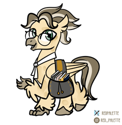 Size: 964x988 | Tagged: safe, artist:redpalette, oc, species:hippogriff, g4, artfight, bag, cute, glasses, hippogriff oc, male, necktie, saddle bag