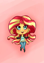 Size: 1200x1700 | Tagged: safe, artist:albertbm, character:sunset shimmer, species:eqg human, g4, my little pony:equestria girls, chibi, clothing, cute, digital art, female, shimmerbetes, smiling, solo