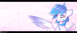 Size: 3592x1536 | Tagged: safe, artist:justafallingstar, oc, oc:canicula, species:pegasus, species:pony, g4, bust, candy, food, lollipop, looking at you, one eye closed, simple background, smiling, wink, winking at you