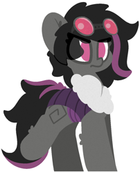 Size: 880x1090 | Tagged: safe, artist:moonydusk, oc, oc only, oc:mimicry, species:changeling, g4, female, goggles, original species, purple changeling, simple background, solo, transparent background
