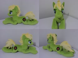 Size: 1597x1199 | Tagged: safe, artist:little-broy-peep, oc, oc:applesnack, oc:steelhooves, species:pony, fallout equestria, g4, irl, lying down, male, missing accessory, photo, plushie, prone, solo, stallion