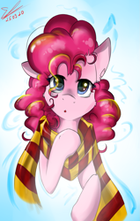Size: 1029x1620 | Tagged: safe, artist:yuris, character:pinkie pie, species:pony, g4, clothing, gryffindor, gryffindor scarf, scarf, solo