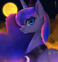 Size: 952x1015 | Tagged: safe, artist:hosikawa, character:princess luna, species:alicorn, species:pony, g4, bust, female, mare, mare in the moon, moon, night, profile, solo
