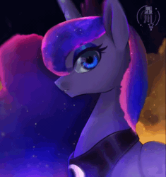 Size: 720x766 | Tagged: safe, alternate version, artist:hosikawa, character:princess luna, species:alicorn, species:pony, g4, animated, blinking, bust, female, mare, night, profile, solo, sound, webm