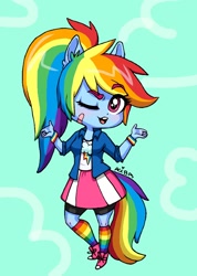 Size: 1464x2052 | Tagged: safe, artist:sorasku, character:rainbow dash, species:eqg human, g4, my little pony:equestria girls, chibi, converse, one eye closed, shoes, solo, wink