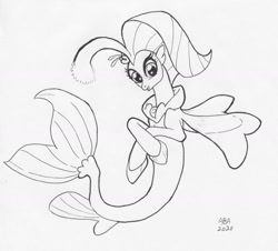 Size: 1280x1156 | Tagged: safe, artist:abronyaccount, character:princess skystar, species:pony, species:seapony (g4), inktober, g4, my little pony: the movie (2017), angler seapony, bioluminescent, black and white, female, freckles, glow, grayscale, ink drawing, inktober 2020, mare, monochrome, signature, solo, traditional art