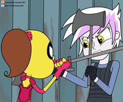 Size: 4932x4081 | Tagged: safe, artist:eagc7, character:gilda, g4, my little pony:equestria girls, ajax, axe, commission, crossover, deadpool, equestria girls-ified, luan loud, nickelodeon, parody, sword, the loud house, weapon
