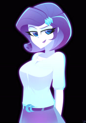 Size: 2292x3264 | Tagged: safe, alternate version, artist:xan-gelx, character:rarity, species:eqg human, g4, my little pony:equestria girls, alternate hairstyle, big breasts, black background, breasts, busty rarity, female, hair, lipstick, milf, short hair, simple background, solo