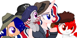 Size: 3104x1536 | Tagged: safe, artist:rerorir, artist:thieeur-nawng, base used, species:earth pony, species:pony, species:unicorn, nation ponies, g4, australia, canada, clothing, eyelashes, female, hair over one eye, hat, mare, open mouth, ponified, raised hoof, simple background, smiling, united kingdom, white background