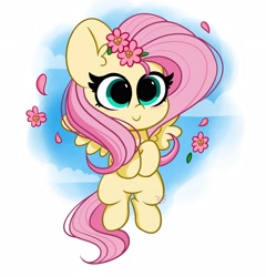 Size: 3456x3600 | Tagged: safe, artist:kittyrosie, character:fluttershy, species:pegasus, species:pony, g4, cute, digital art, female, flower, flower in hair, mare, shyabetes, smiling, solo